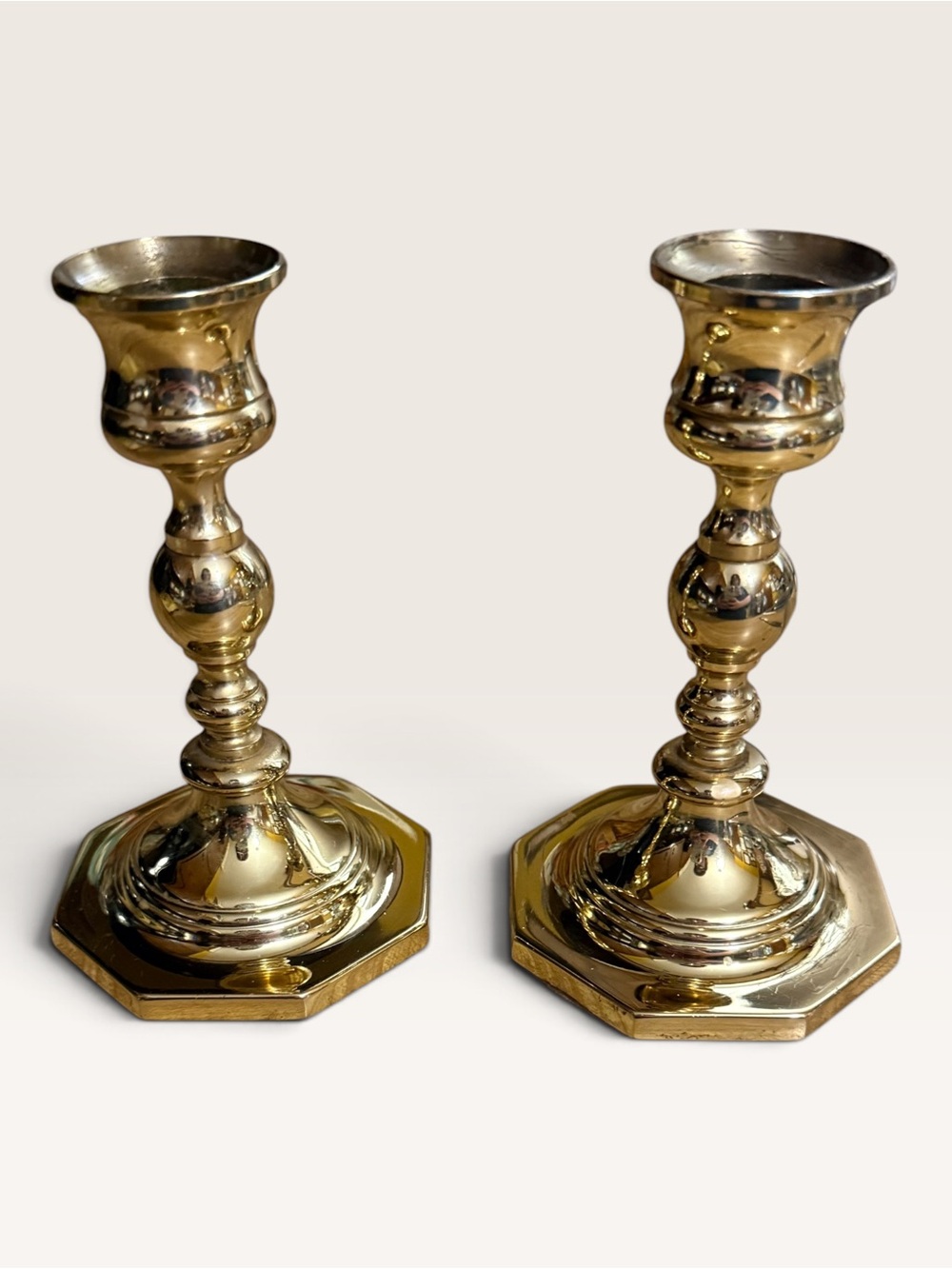 Vintage 5” Baldwin Brass Octagon Base Candlesticks